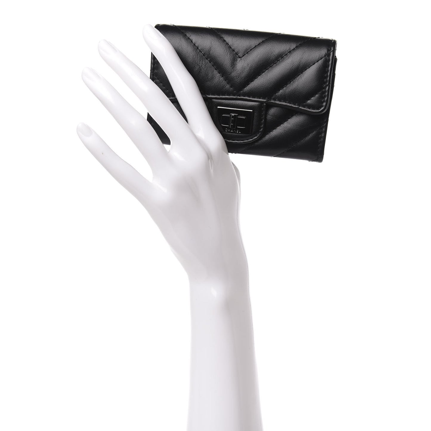 Aged Calfskin Chevron Quilted Reissue Card Holder Wallet So Black