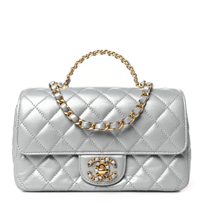 Chanel Metallic Lambskin Quilted Mini Strass On Top Flap Silvery 1 of 10