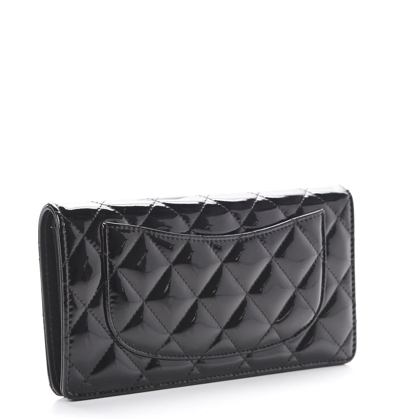 Patent Calfskin Quilted Yen Wallet Black