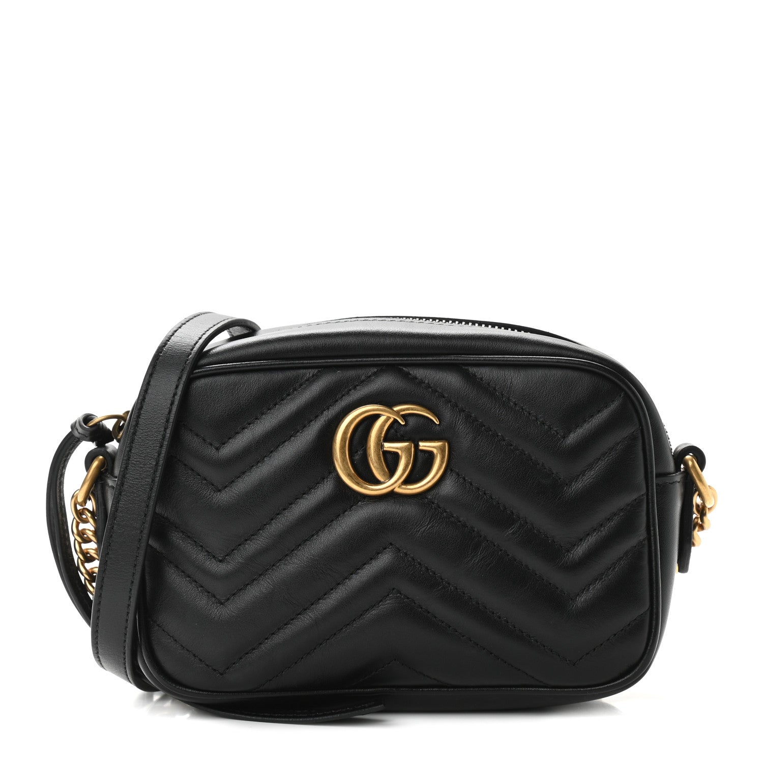 Gucci Calfskin Matelasse Mini GG Marmont Chain Shoulder Bag Black 1 of 10