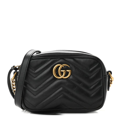 Gucci Calfskin Matelasse Mini GG Marmont Chain Shoulder Bag Black 1 of 10