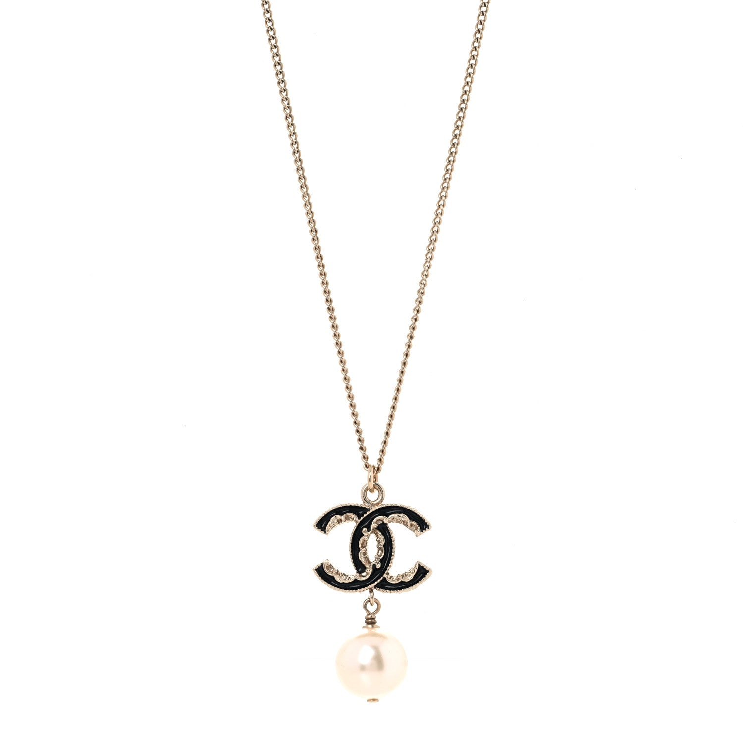 Chanel Enamel Pearl CC Baroque Drop Necklace Black Gold 1 of 5