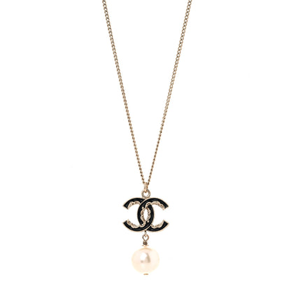 Chanel Enamel Pearl CC Baroque Drop Necklace Black Gold 1 of 5