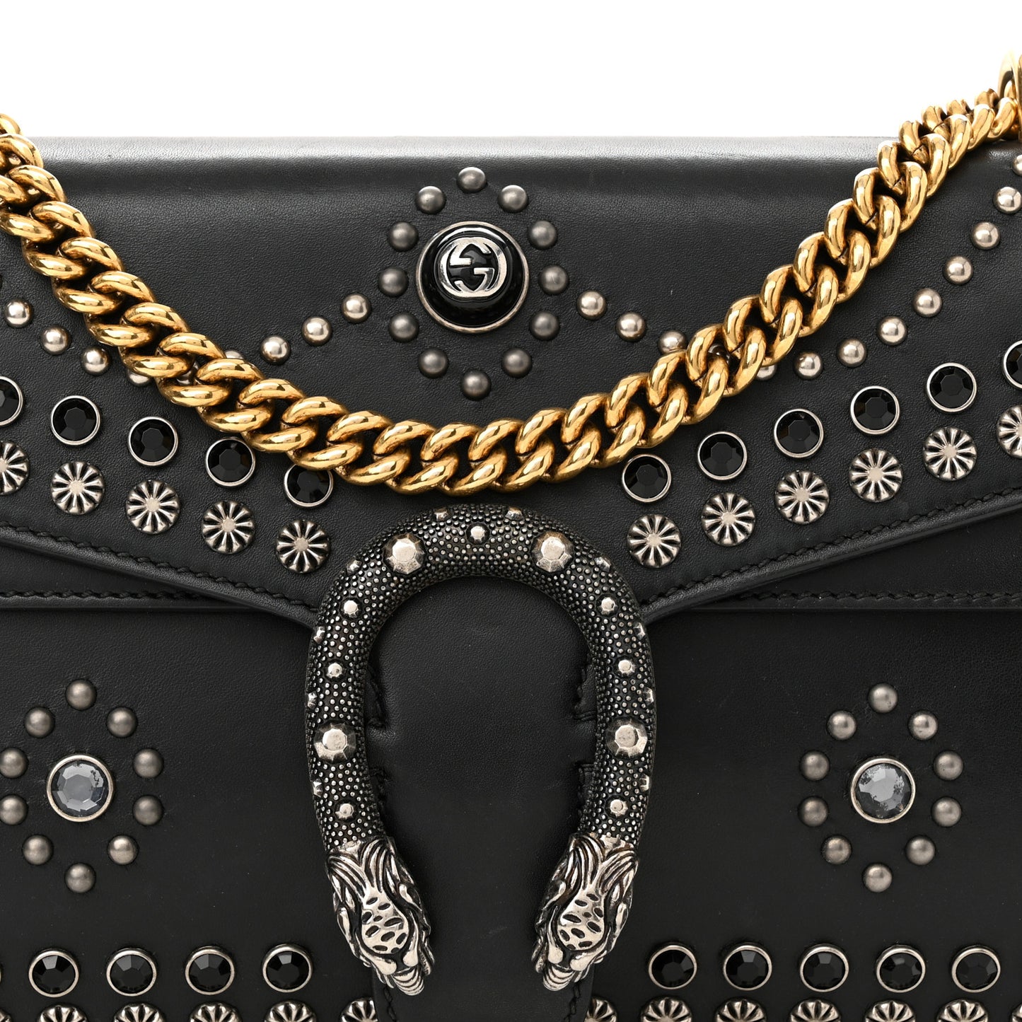 Calfskin Studded Small Dionysus Shoulder Bag Black