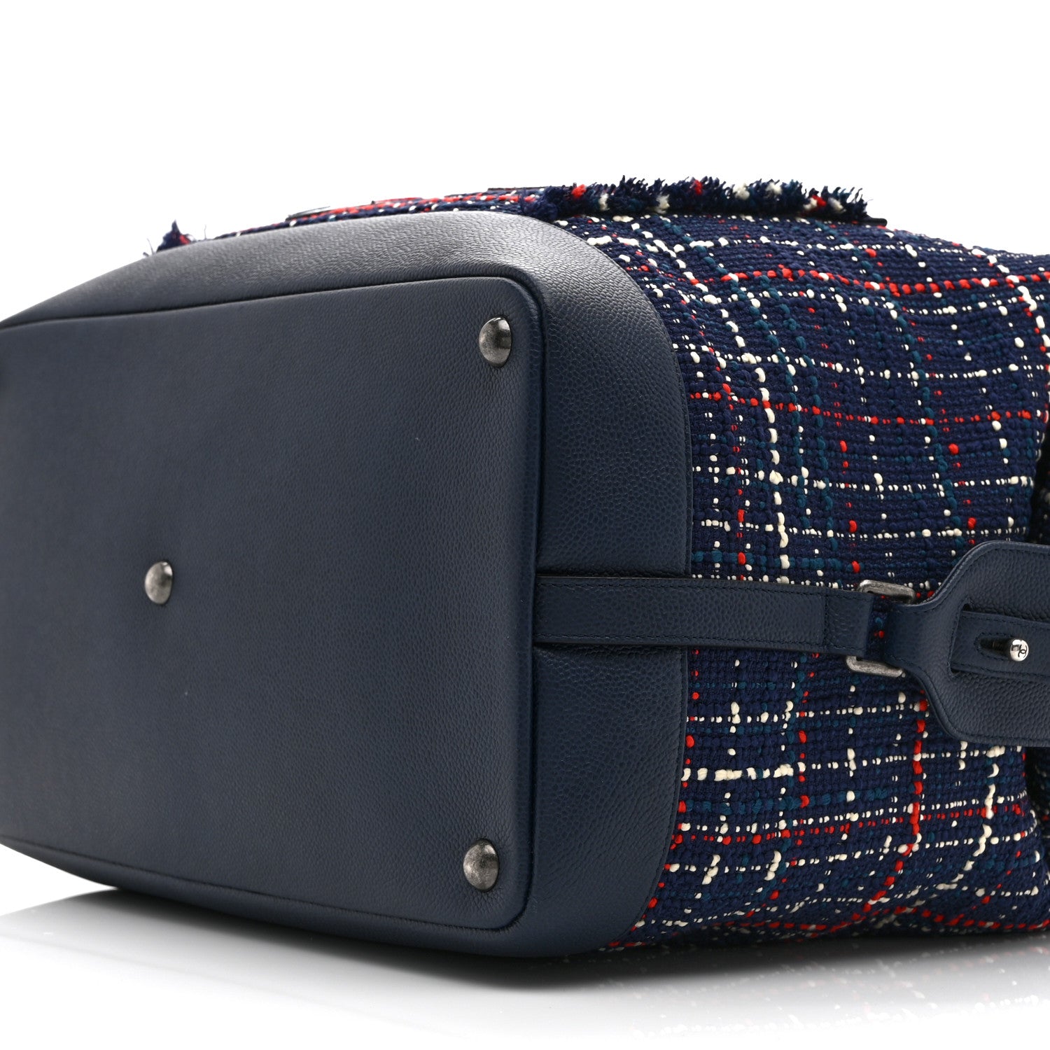 Chanel Tweed Large Trip Bowling Bag  Navy Burgundy 10 of 10