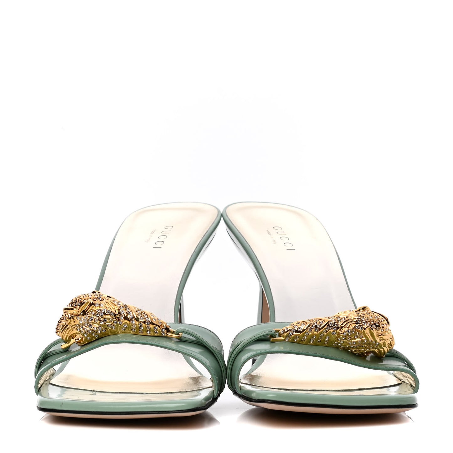 Nappa Dora Tiger Head Mid Heel Slide Sandals 40 Aqua Green