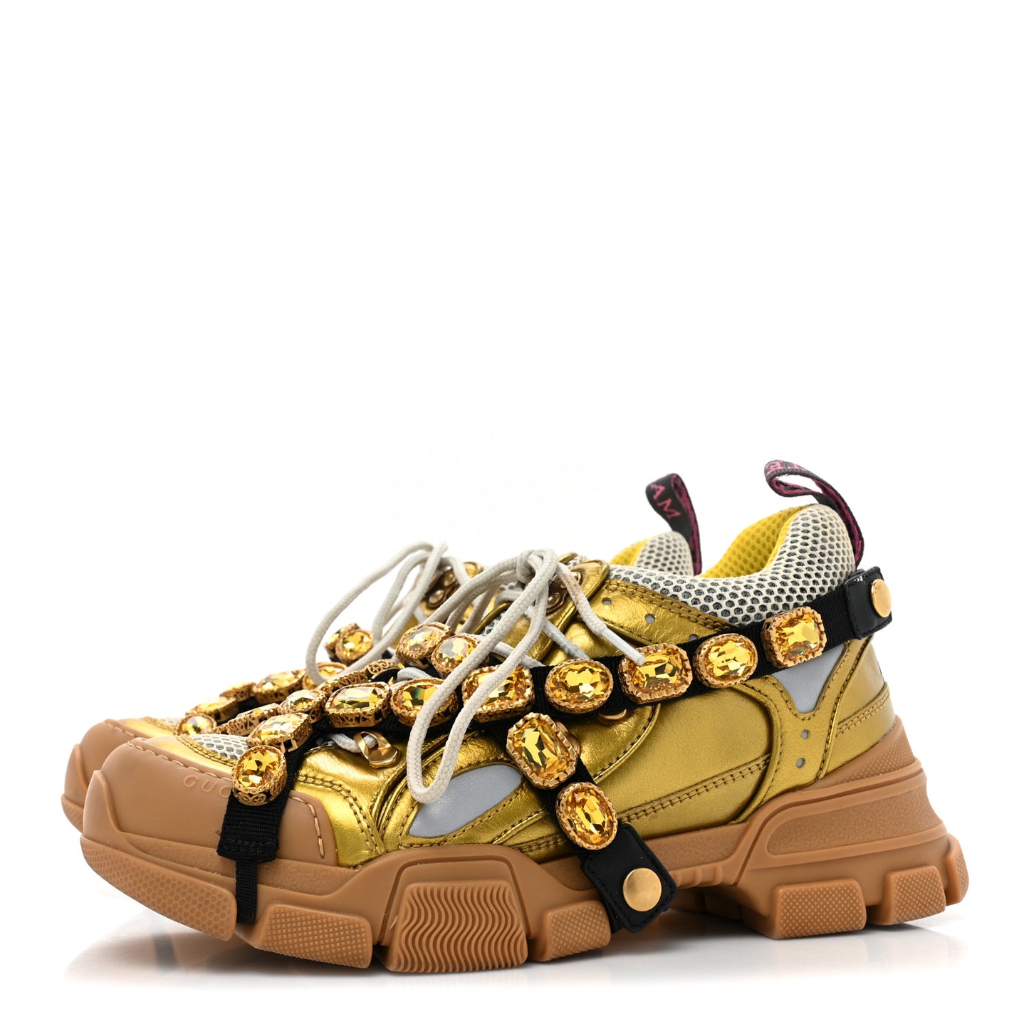 X SEGA Metallic Calfskin Mesh Removable Crystals Womens Flashtrek Sneakers 38.5 Oro Vecchio