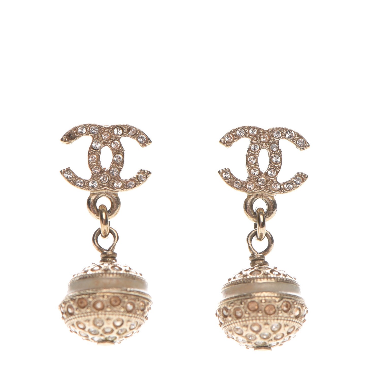 Crystal CC Drop Earrings Gold