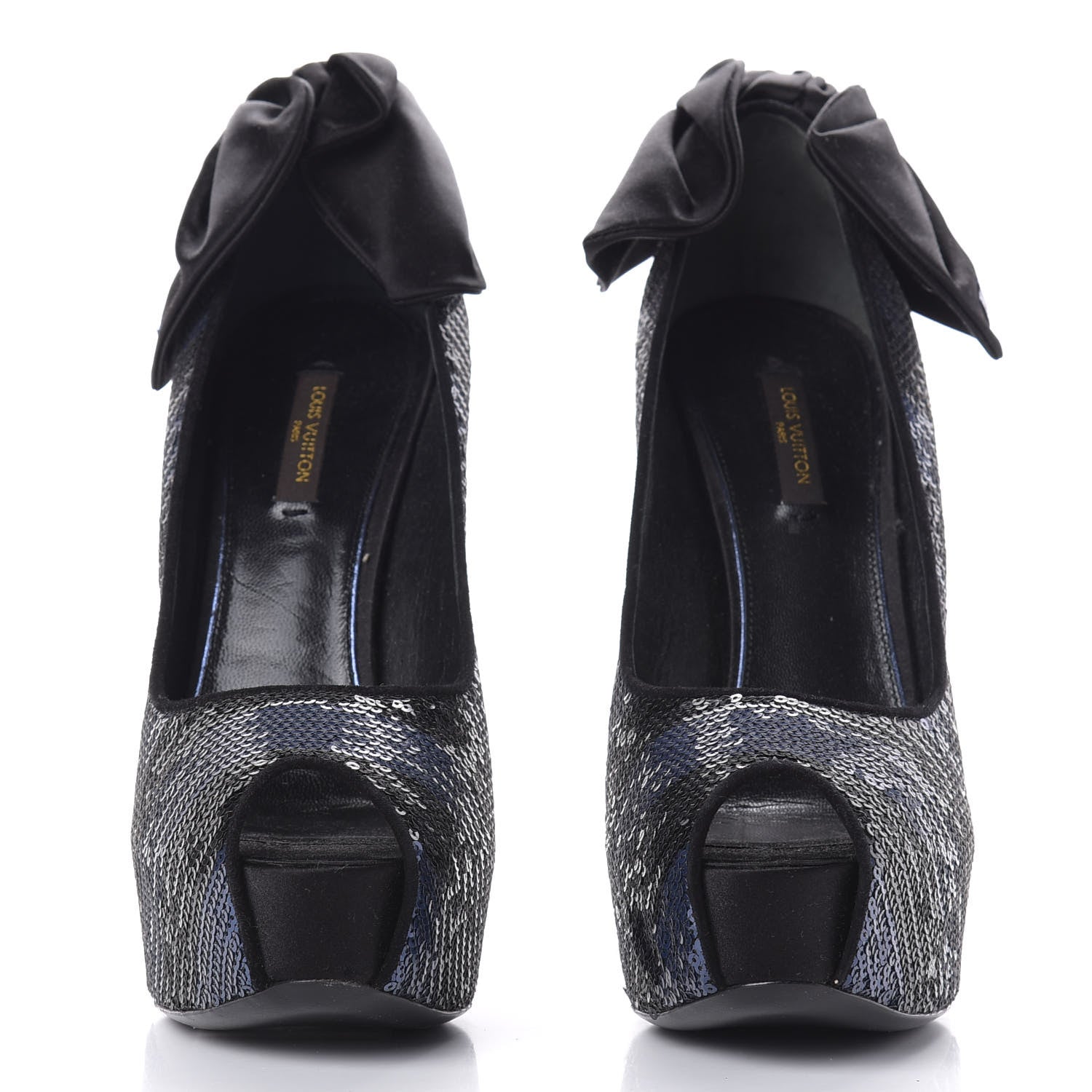 Louis Vuitton Sequin Peep Toe Platform Pumps 39 Blue Black 2 of 9