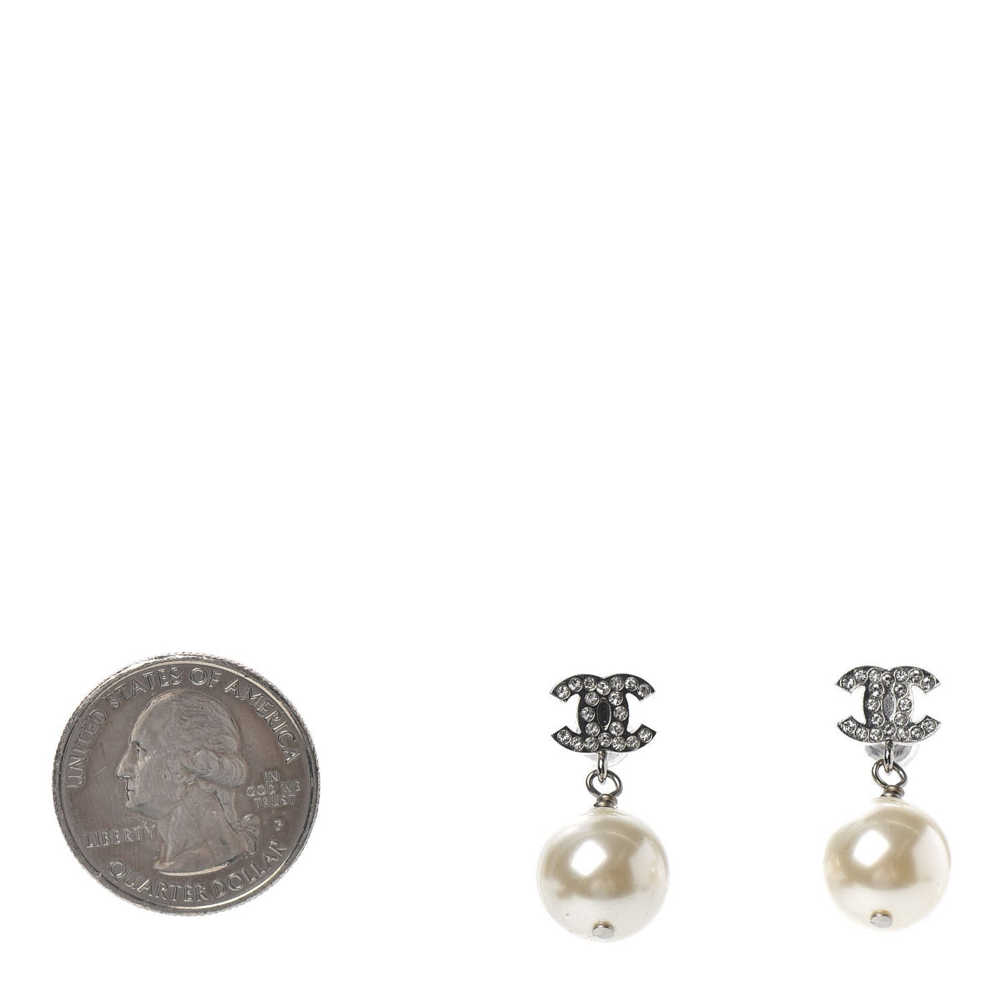 Crystal Pearl CC Drop Earrings Silver Pearly White
