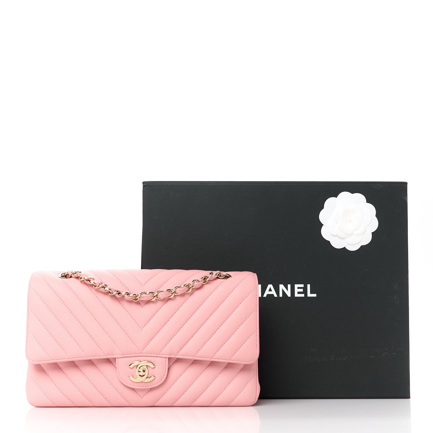 Chanel Caviar Flat Chevron Quilted Medium Double Flap Pink 11 of 11