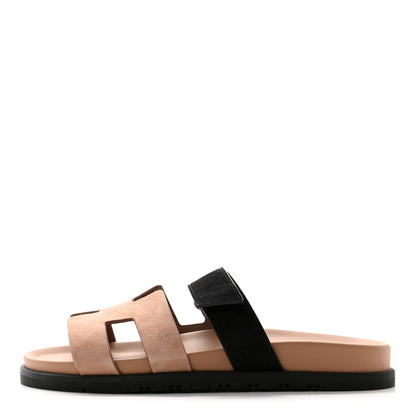 Hermes Suede Goatskin Womens Chypre Sandals 39 Rose Perle Black 1 of 9