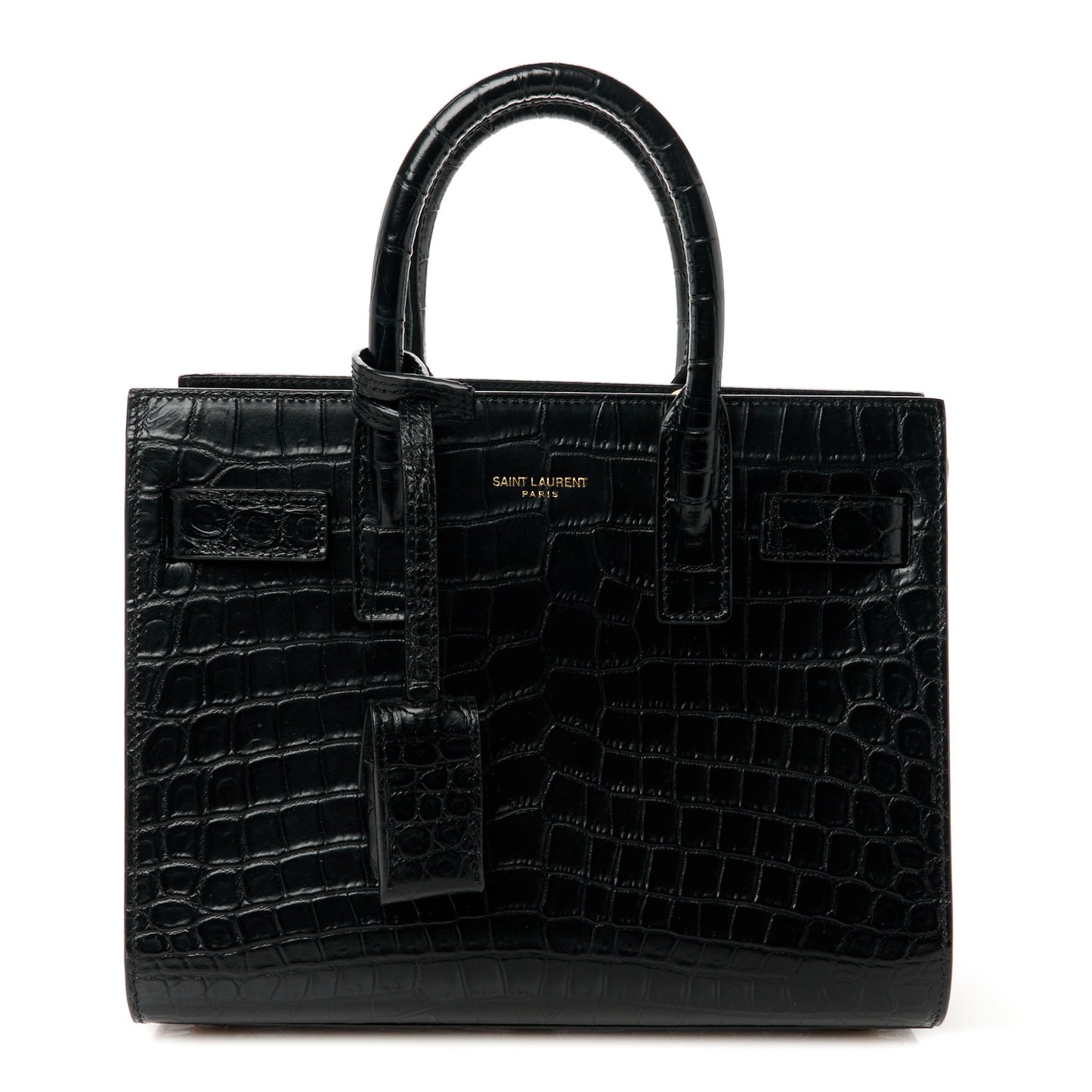 Calfskin Crocodile Embossed Nano Sac De Jour Black