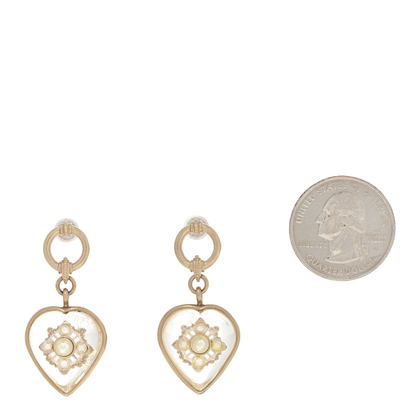 Crystal Pearl Heart CC Drop Earrings Transparent