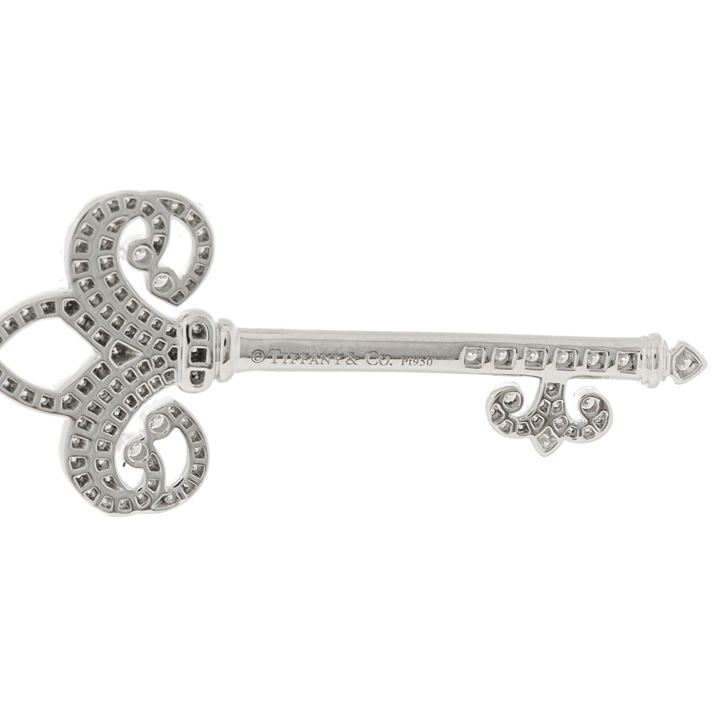 Tiffany Platinum Diamond .37ct Fleur De Lis Key Pendant 3 of 5