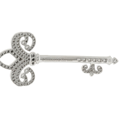 Tiffany Platinum Diamond .37ct Fleur De Lis Key Pendant 3 of 5