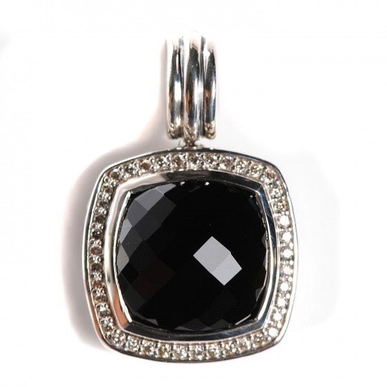 David Yurman Sterling Silver Pave Diamond 14mm Black Onyx Albion Enhancer Pendant 1 of 12