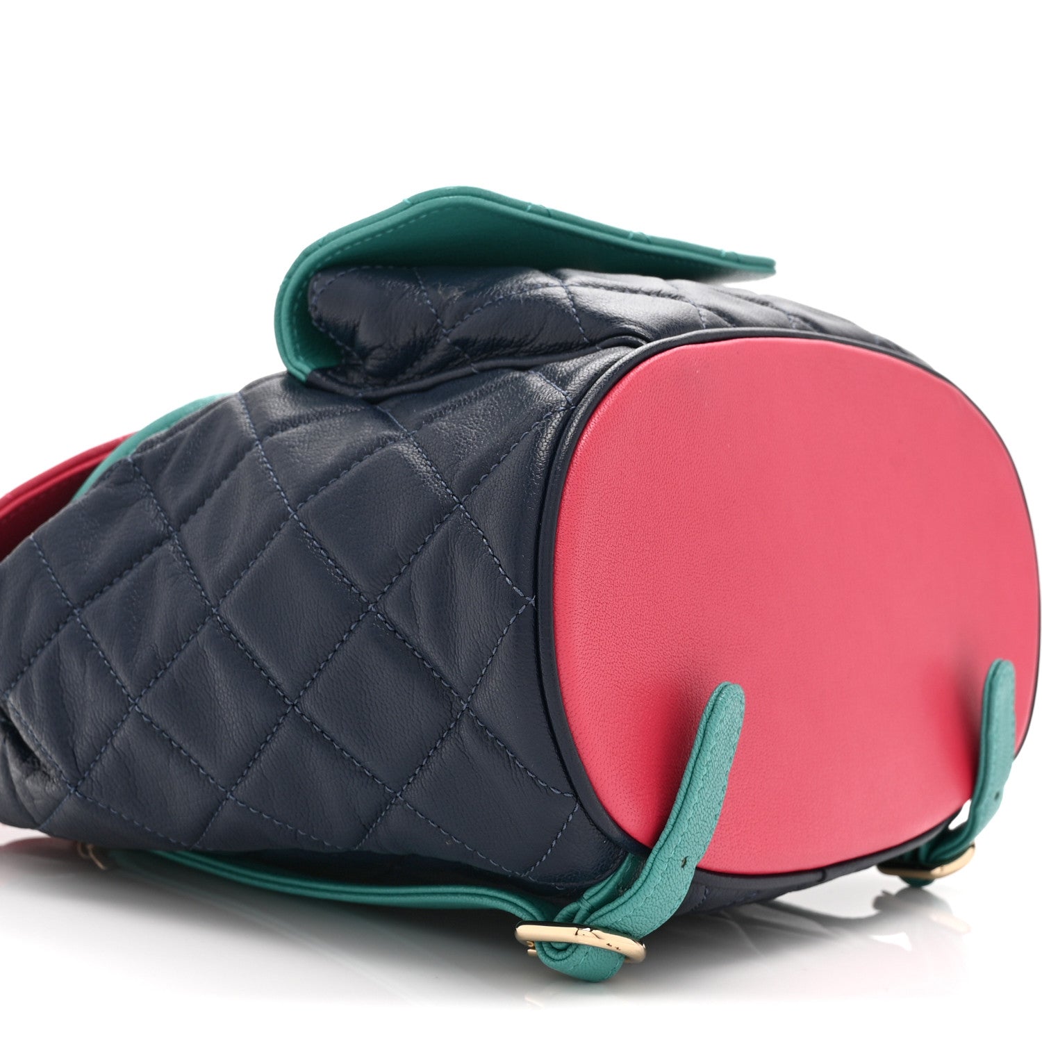 Chanel Goatskin Quilted Duma Drawstring Backpack Navy Turquoise Pink 9 of 10
