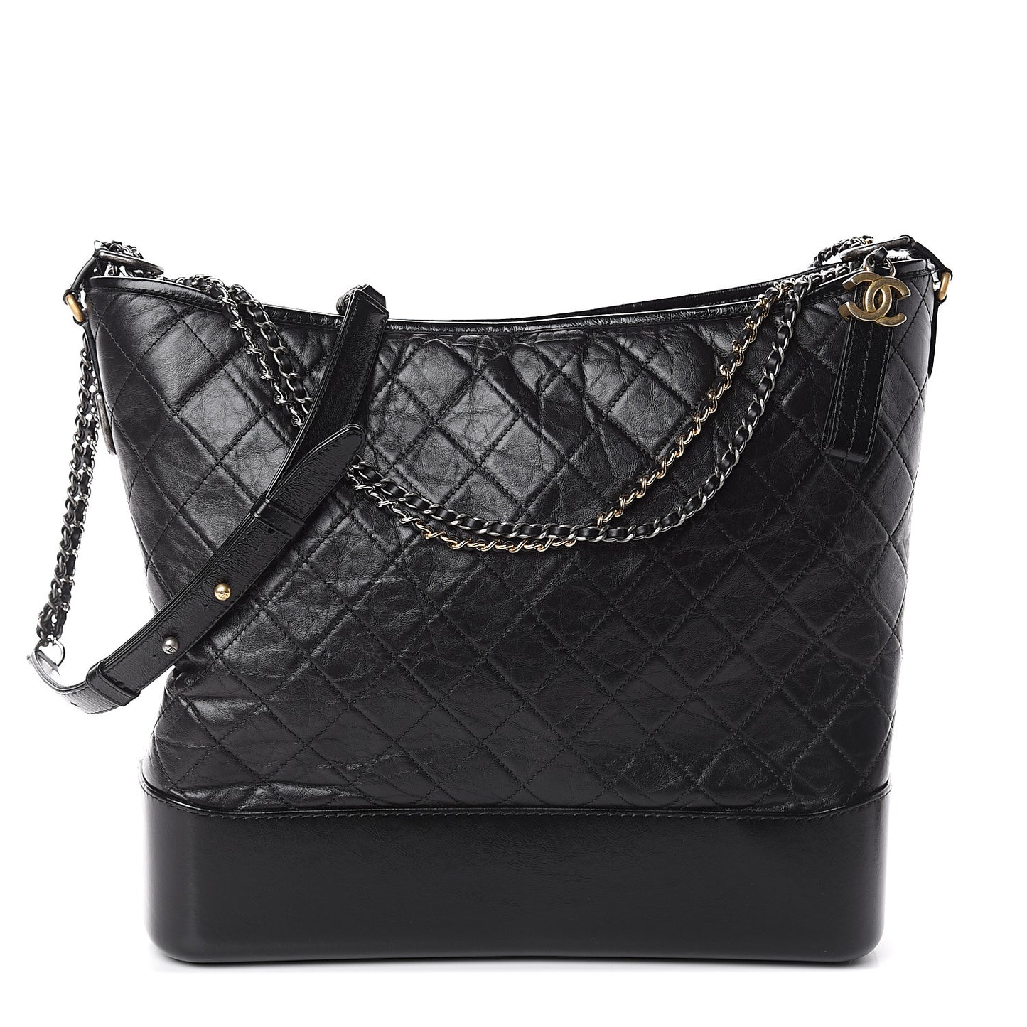 Aged Calfskin Quilted Maxi Gabrielle Hobo Black