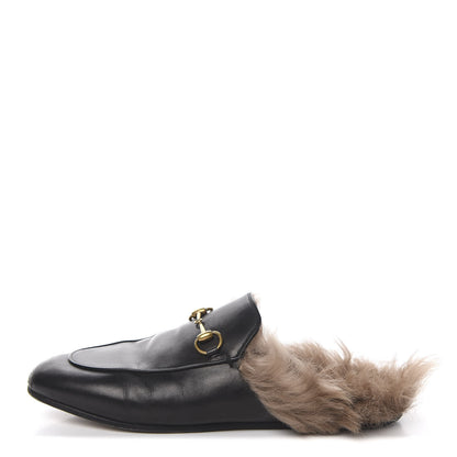 Gucci Calfskin Fur Womens Princetown Slippers 38 Black 1 of 13