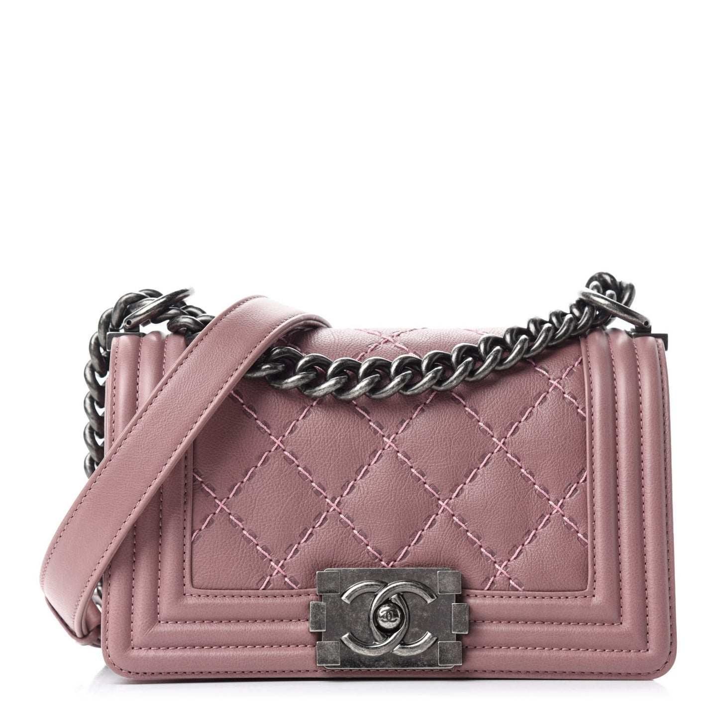 Calfskin Double Stitch Small Boy Flap Light Purple