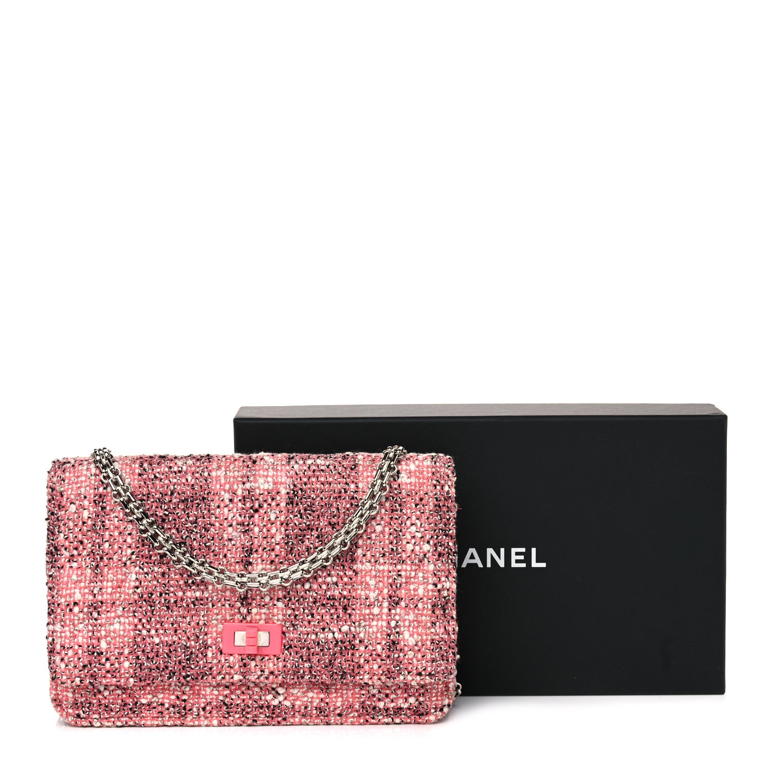Chanel Tweed Quilted Reissue Wallet On Chain WOC Pink 12 of 12