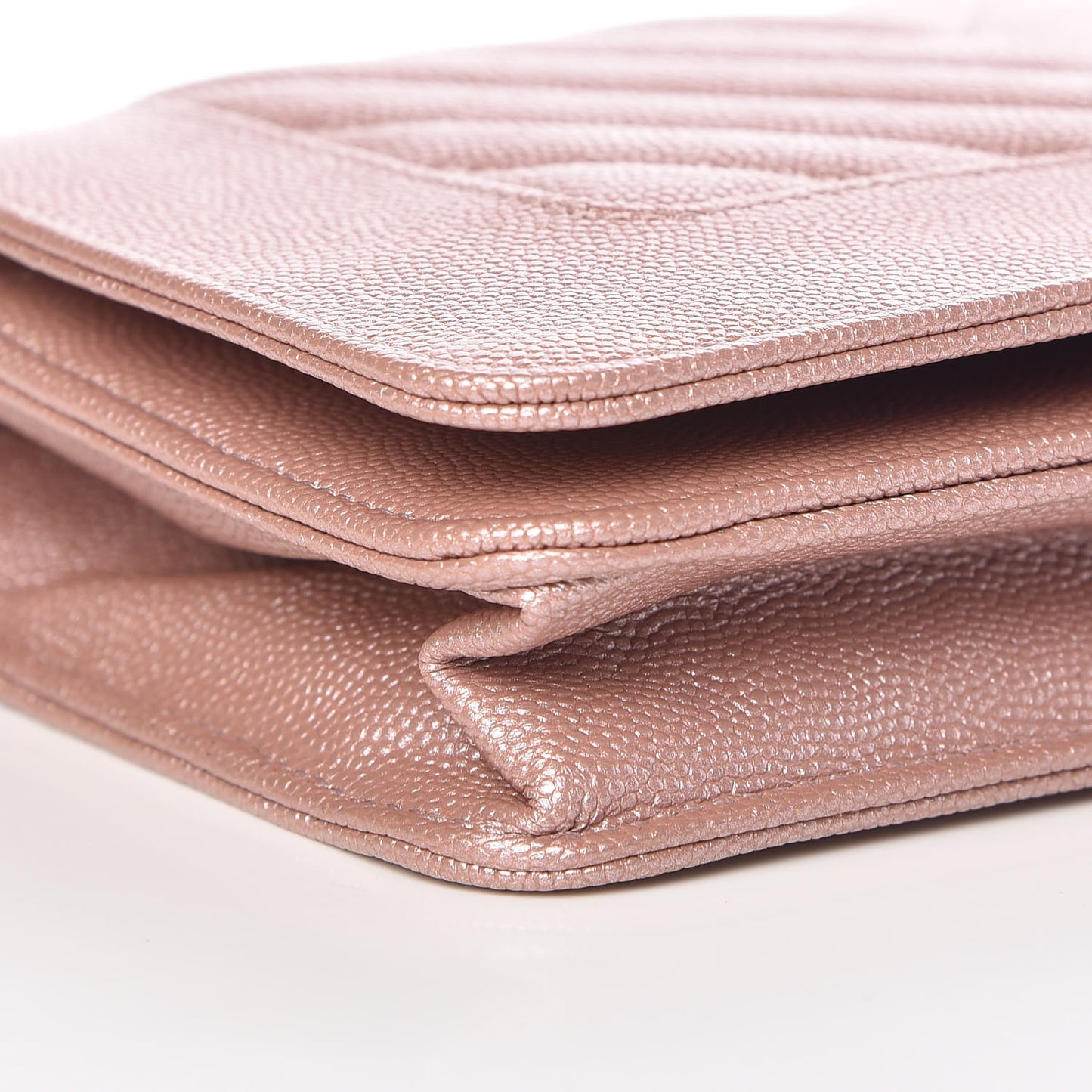 Metallic Caviar Chevron Quilted Vintage Mademoiselle Wallet On Chain WOC Pink