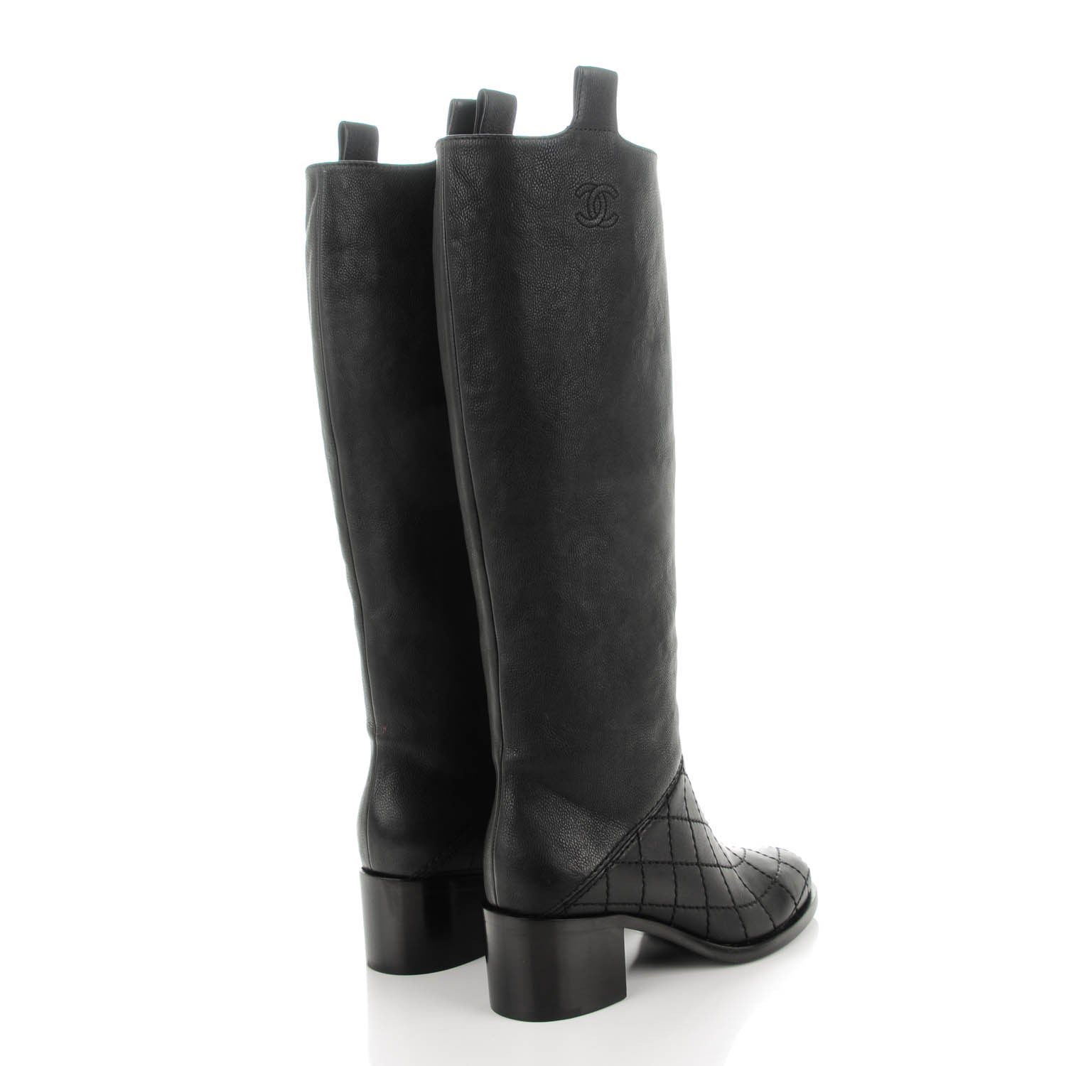 Chanel Calfskin Quilted Knee High CC Boots 37 Black 4 of 9