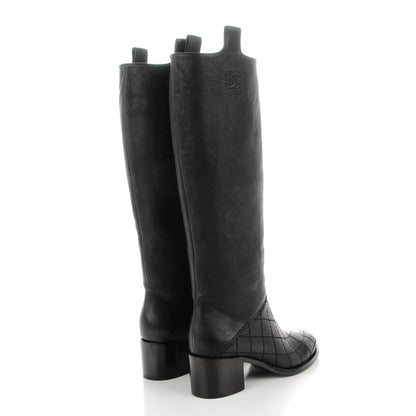 Chanel Calfskin Quilted Knee High CC Boots 37 Black 4 of 9