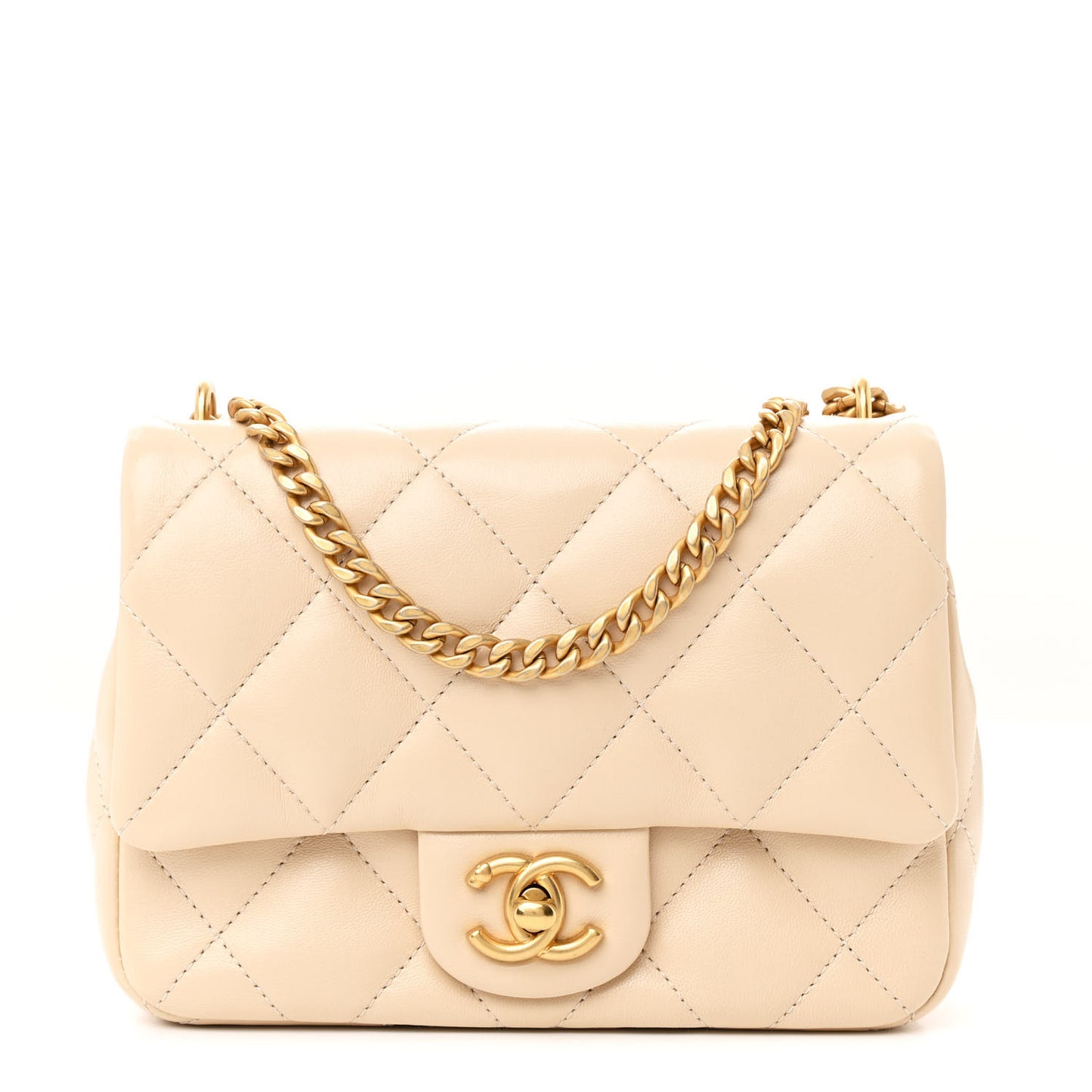 Shiny Lambskin Quilted Mini Sweetheart Flap Light Beige