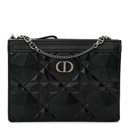 Christian Dior CHRISTIAN DIOR Calfskin Macrocannage Diamond Caro Zipped Pouch With Chain Black 1 of 11