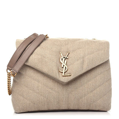 Saint Laurent Linen Y Quilted Monogram Small Loulou Chain Satchel Natural Taupe 1 of 9