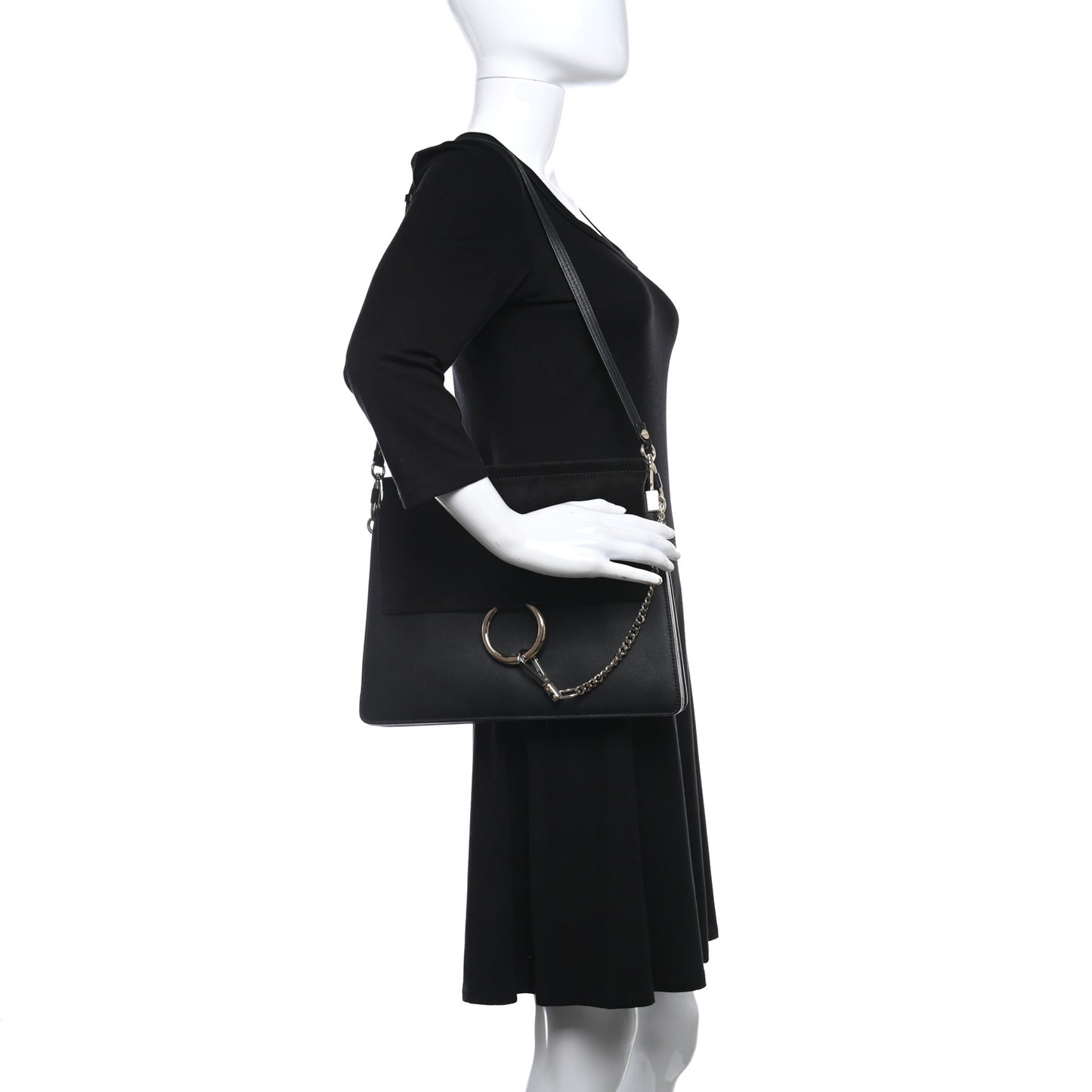 Suede Calfskin Medium Faye Shoulder Bag Black