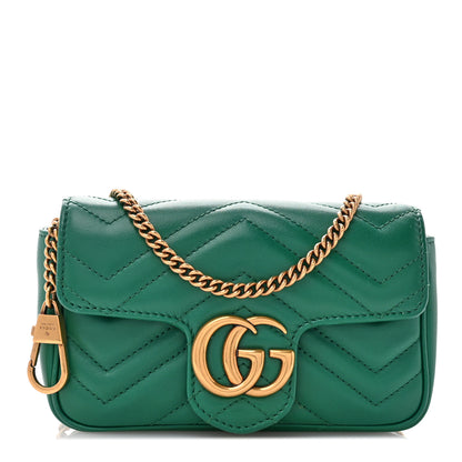 Gucci Calfskin Matelasse Super Mini GG Marmont Shoulder Bag Emerald Green 1 of 11