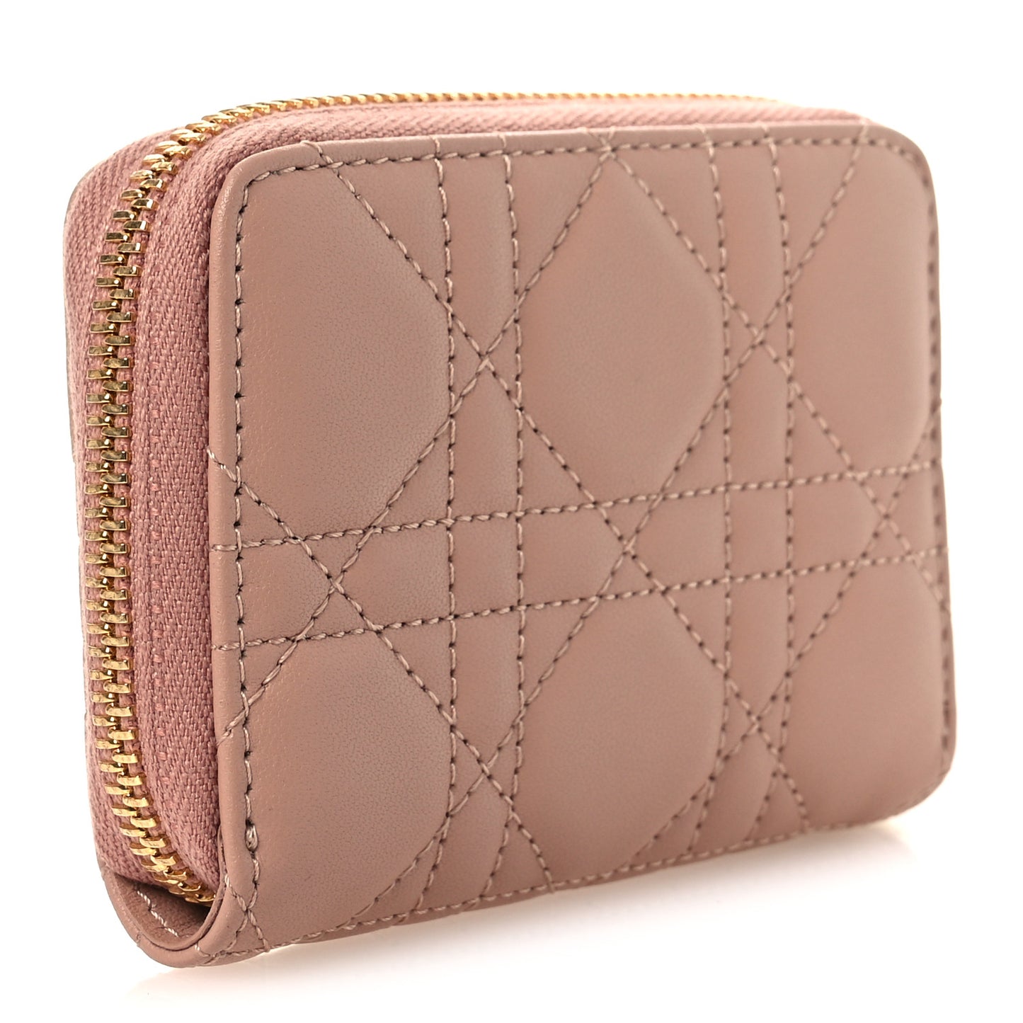 Lambskin Cannage Small Lady Dior Voyageur Coin Purse Rose Des Vents