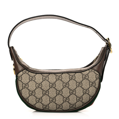 Gucci GG Supreme Monogram Textured Calfskin Web Mini Ophidia Half Moon Hobo Beige Ebony New Acero 1 of 10