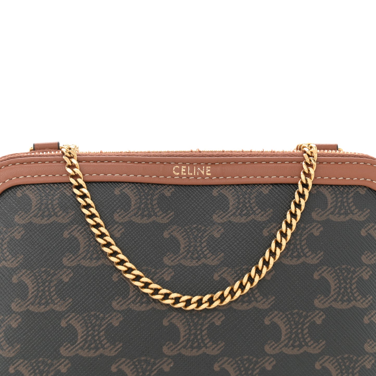 Triomphe Canvas Lambskin Clutch On Chain Tan