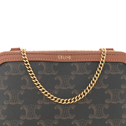 Celine Triomphe Canvas Lambskin Clutch On Chain Tan 9 of 12