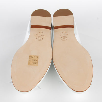 Chanel Patent CC Cap Toe Ballerina Flats 37.5 White 6 of 10