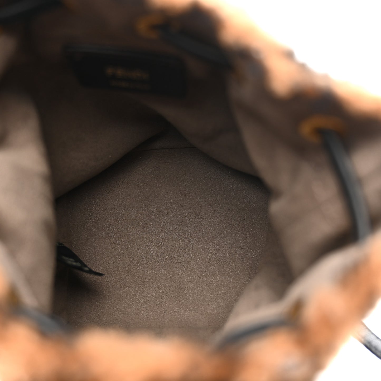 Shearling Vitello Dolce F is Fendi Macro FF 1974 Mini Mon Tresor Bucket Bag Tobacco Black