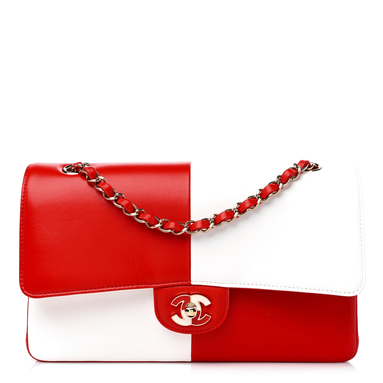 Chanel Lambskin Geometric Colorblock Medium Double Flap Red White 1 of 10