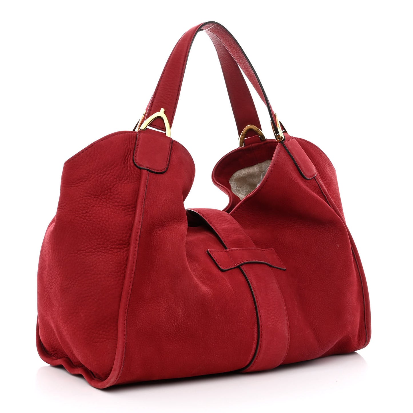 Nubuck Medium Soft Stirrup Shoulder Bag Red