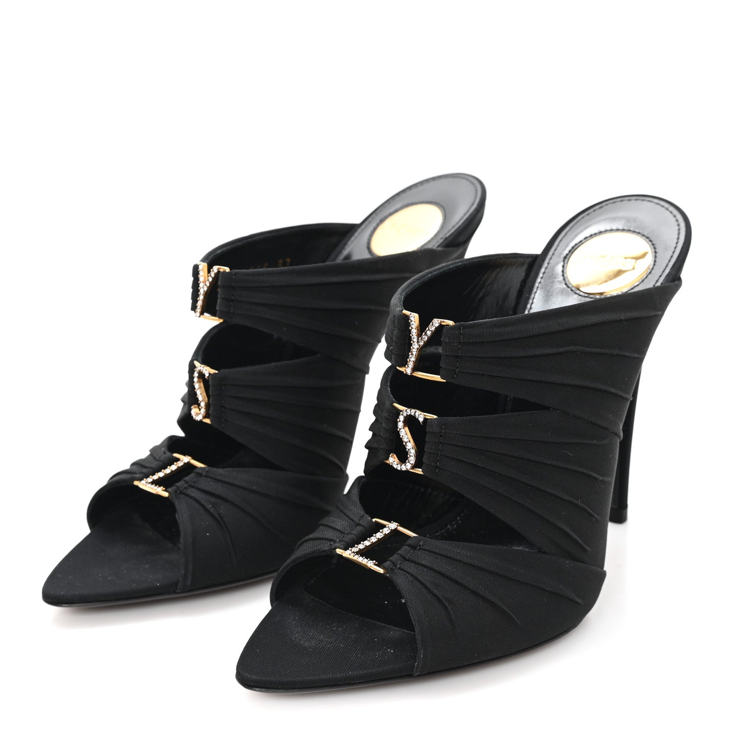 Saint Laurent Crepe Satin Crystal Emilie 110 Sandals 37 Black 4 of 10