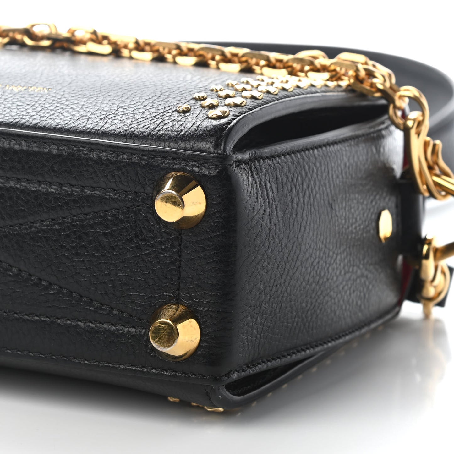 Grained Calfskin Studded Box Shoulder Bag 16 Black