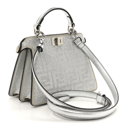 Fendi Crystal Vitello Laminato FF Petite Peekaboo I SEE U Satchel Crystal Argento 3 of 12