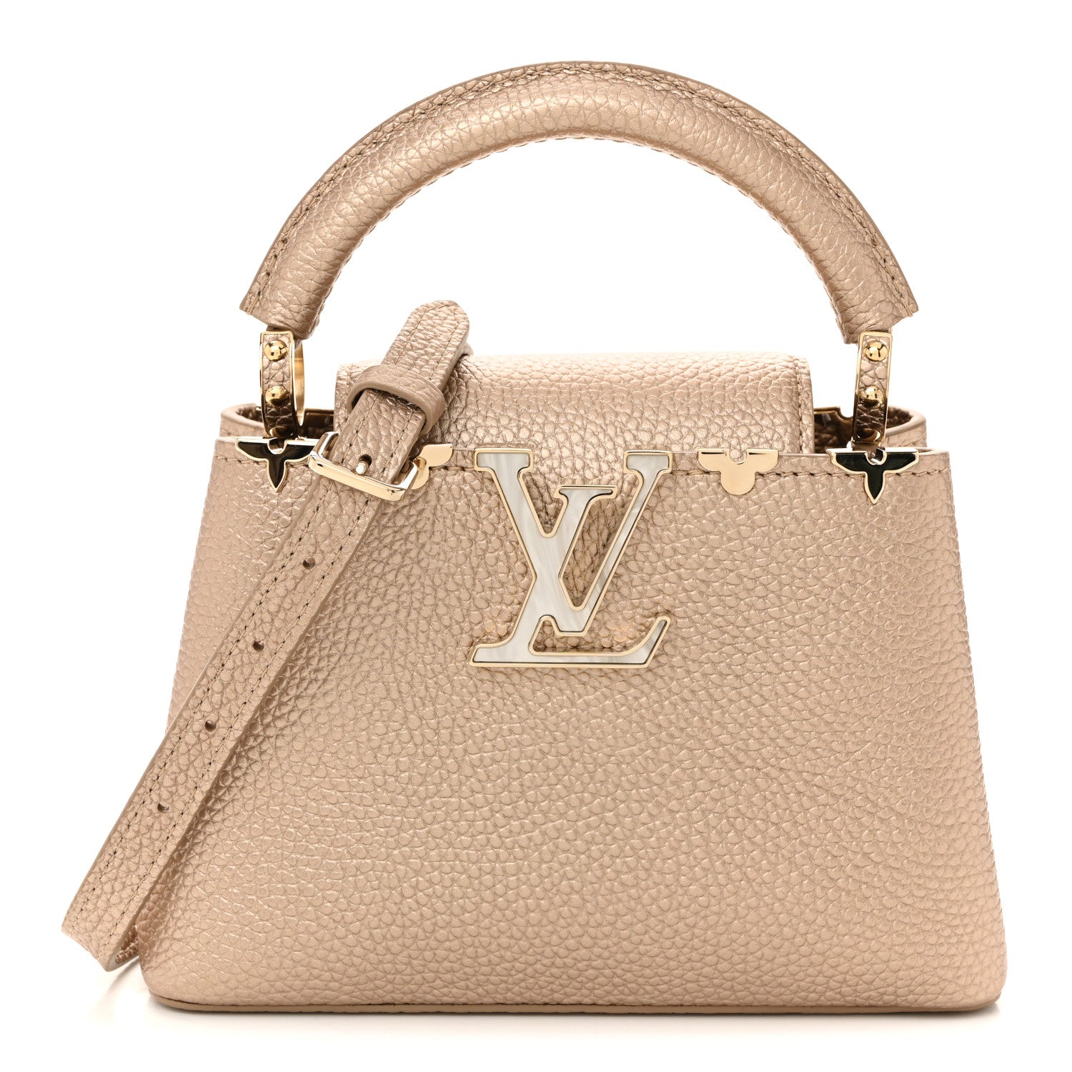 Louis Vuitton Metallic Taurillon Embellished Flower Crown Mini Capucines Gold 1 of 9