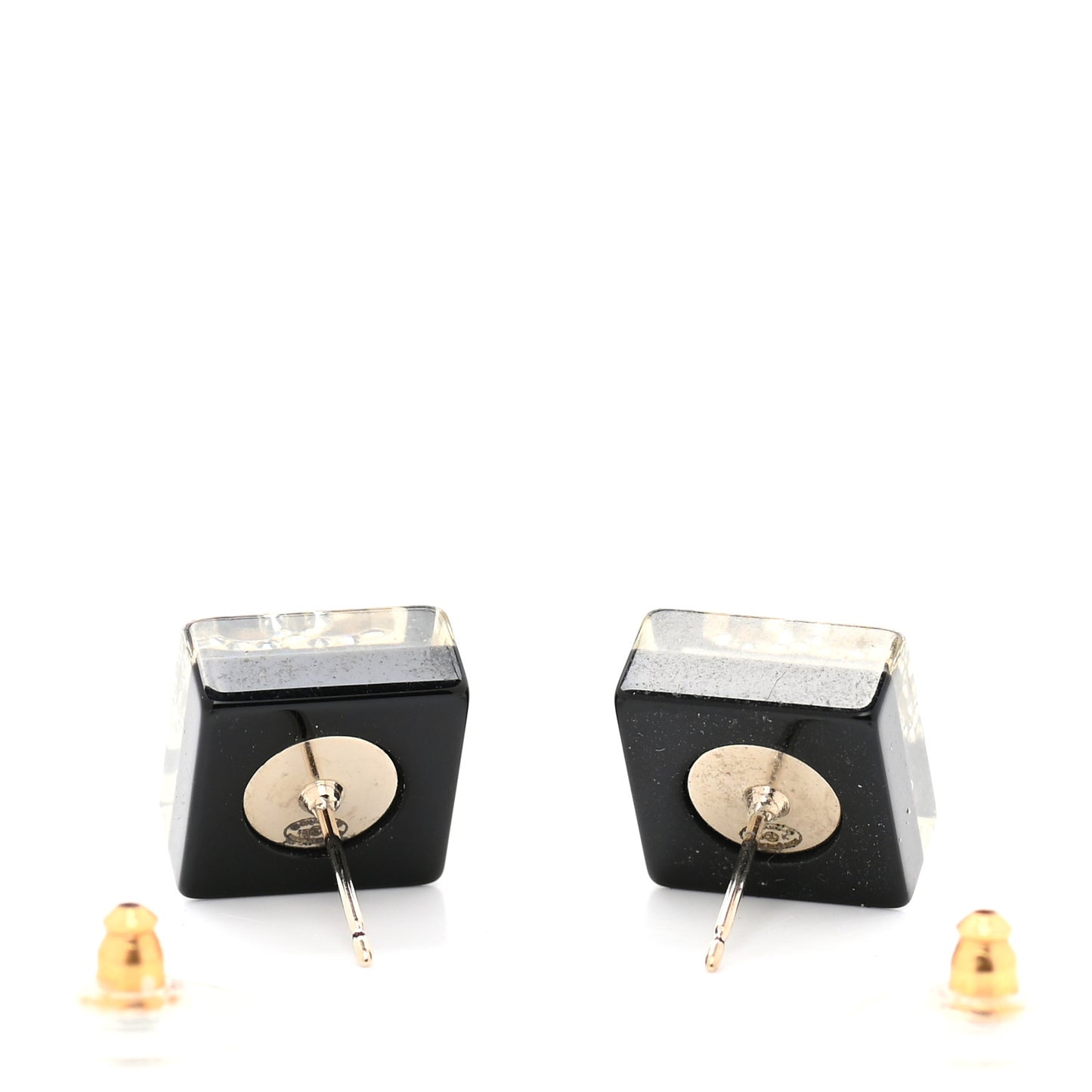 Resin Crystal Geometric Square CC Earrings Black White
