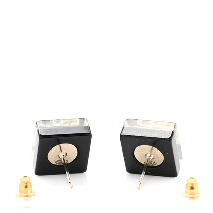 Chanel Resin Crystal Geometric Square CC Earrings Black White 3 of 4