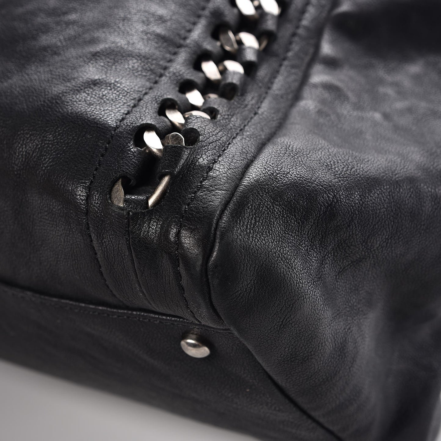 Glazed Caviar East West Modern Chain Tote Black