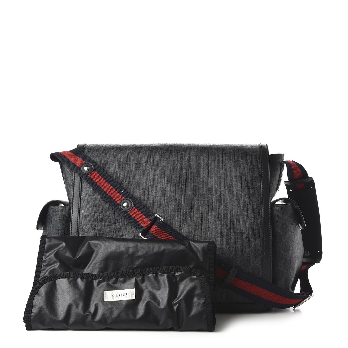 GG Supreme Monogram Web Messenger Diaper Bag Black Grey